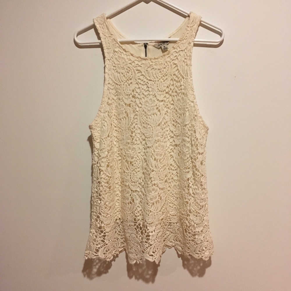 Lucky Brand Crochet Overlay Sleeveless Top Size M